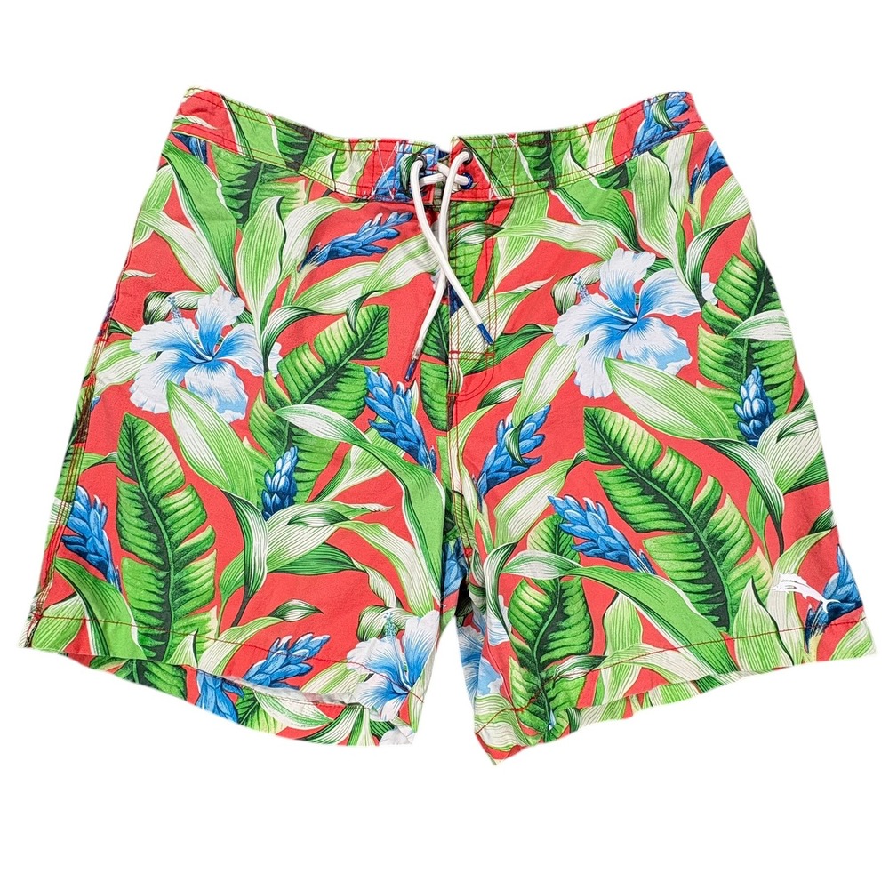 Tommy Bahama Swim Trunks Shorts Mens‎ XL Red Tropical Floral Island Life